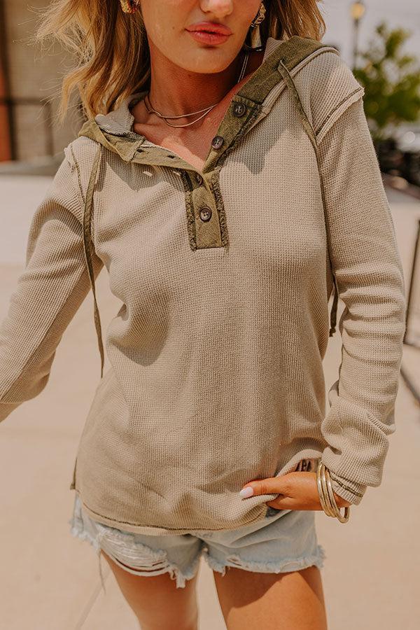 Cozy Moment Waffle Knit Hoodie in Light Sage Product Image