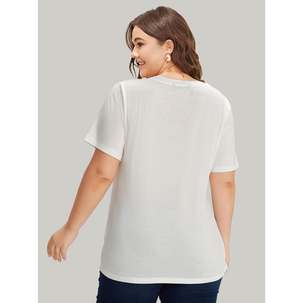 Plus Size Letter & Bear Round Neck Sleeve T-shirt White Women Casual Printed Animal Dailywear T-shirts BloomChic 28/5X Product Image