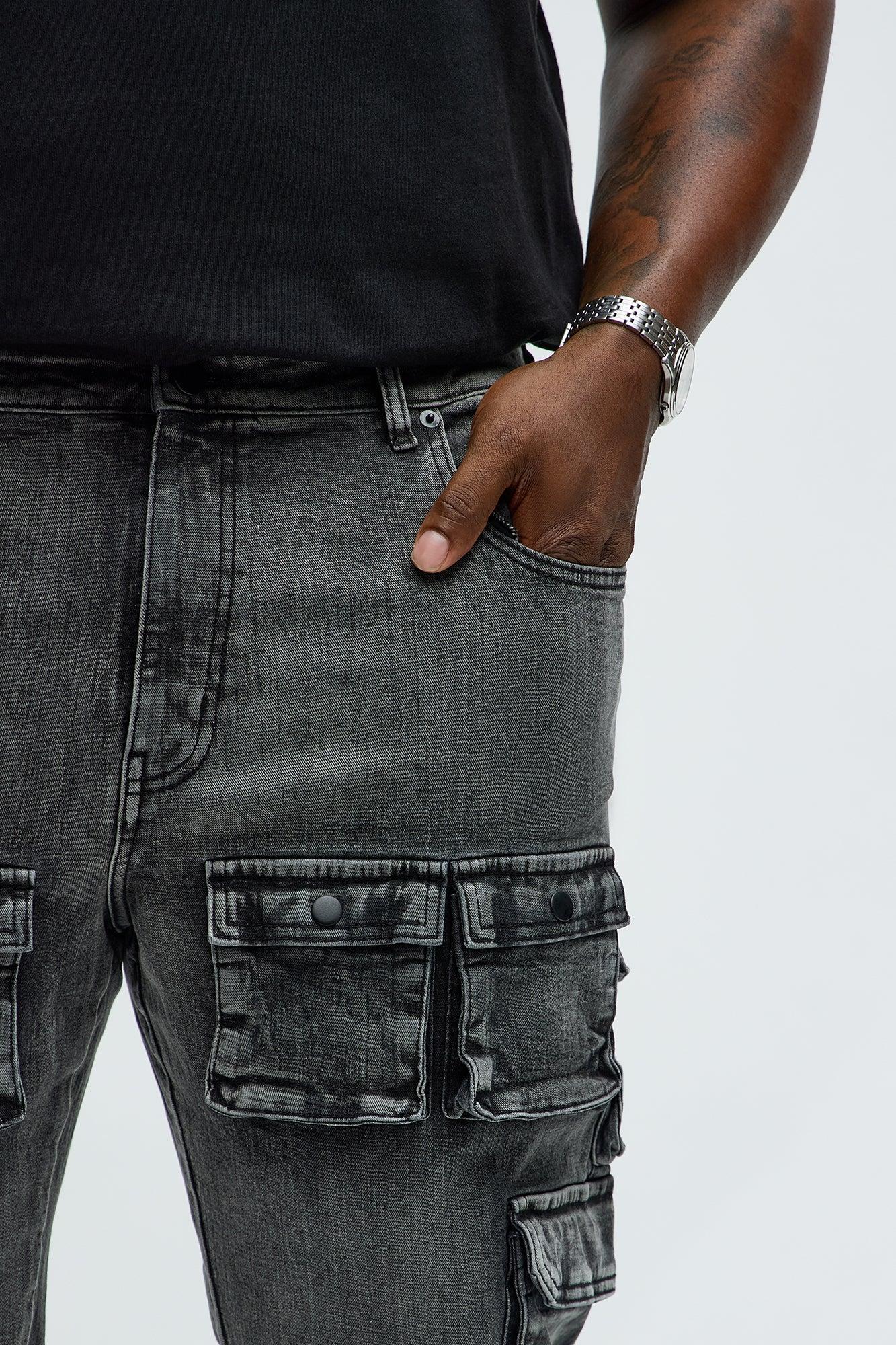Utility Many Pockets Slim Jeans - Black Wash Product Image