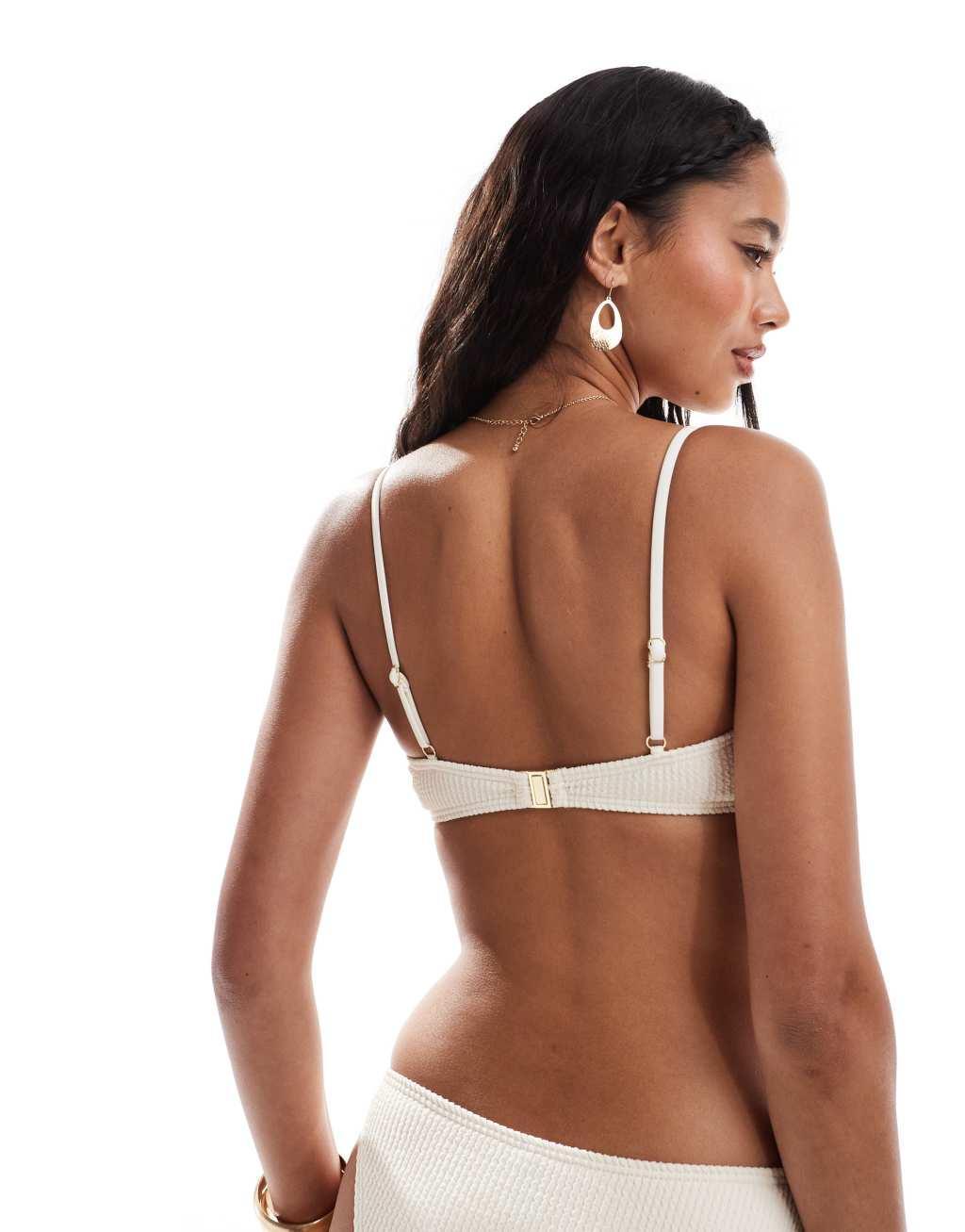 South Beach essentials crinkle knot front bikini top in coconut Product Image