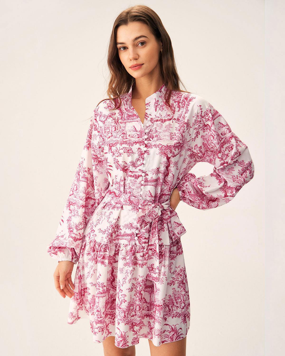 Red Floral Mock Neck Mini Dress Product Image
