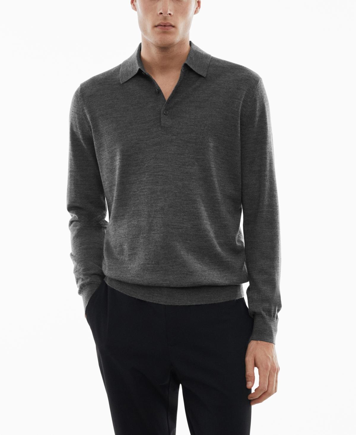 Mango Mens 100% Merino Wool Long- Sleeved Polo Shirt Product Image