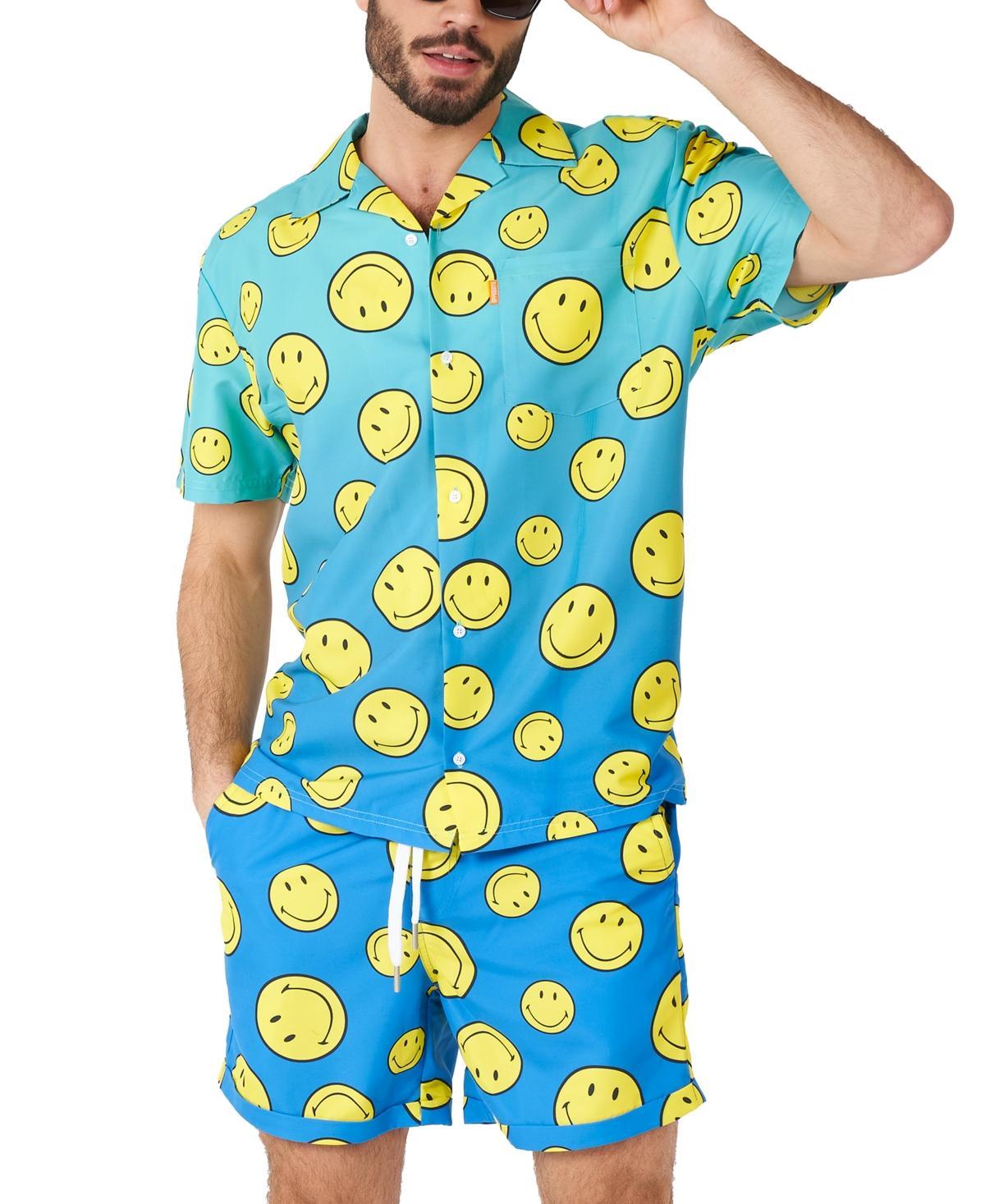 Men's OppoSuits SMILEY Summer Fade Short Sleeve Button Down Shirt & Shorts Set, Boy's, Size: XXL, Blue Product Image