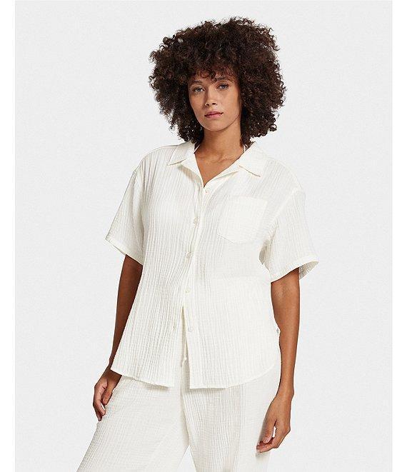 UGG Embrook Cotton Gauze Chest Pocket Button-Front Notch Collar Coordinating Lounge Top Product Image