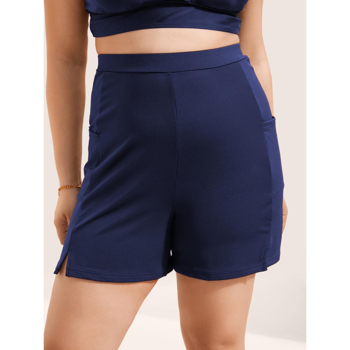 Plus Size High Rise Pocket Split Side Swim Bottom Women's Swimwear Black Beach Non High stretch Bodycon High Rise Slanted pocket Curve Swim Bottoms BloomChic 12/L Product Image