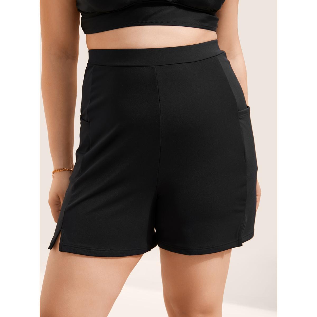 Plus Size High Rise Pocket Split Side Swim Bottom Women's Swimwear Black Beach Non High stretch Bodycon High Rise Slanted pocket Curve Swim Bottoms BloomChic 12/L Product Image