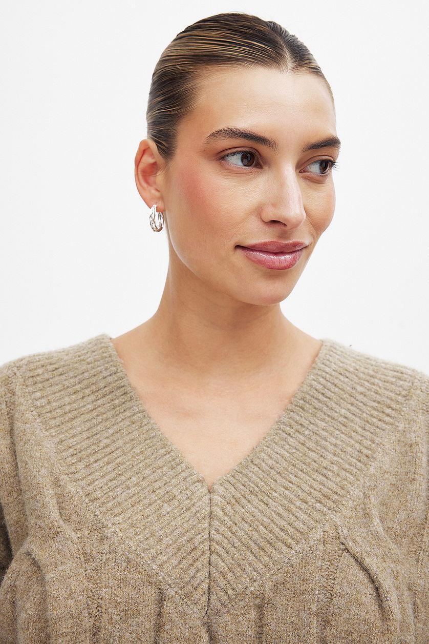 Knitted V-Neck Cable Sweater Product Image