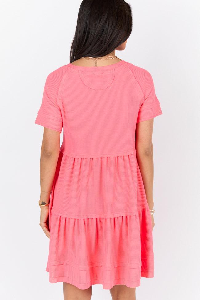 Planning Ahead Coral Waffle Knit Short Sleeve V-neck Dress SALE Product Image