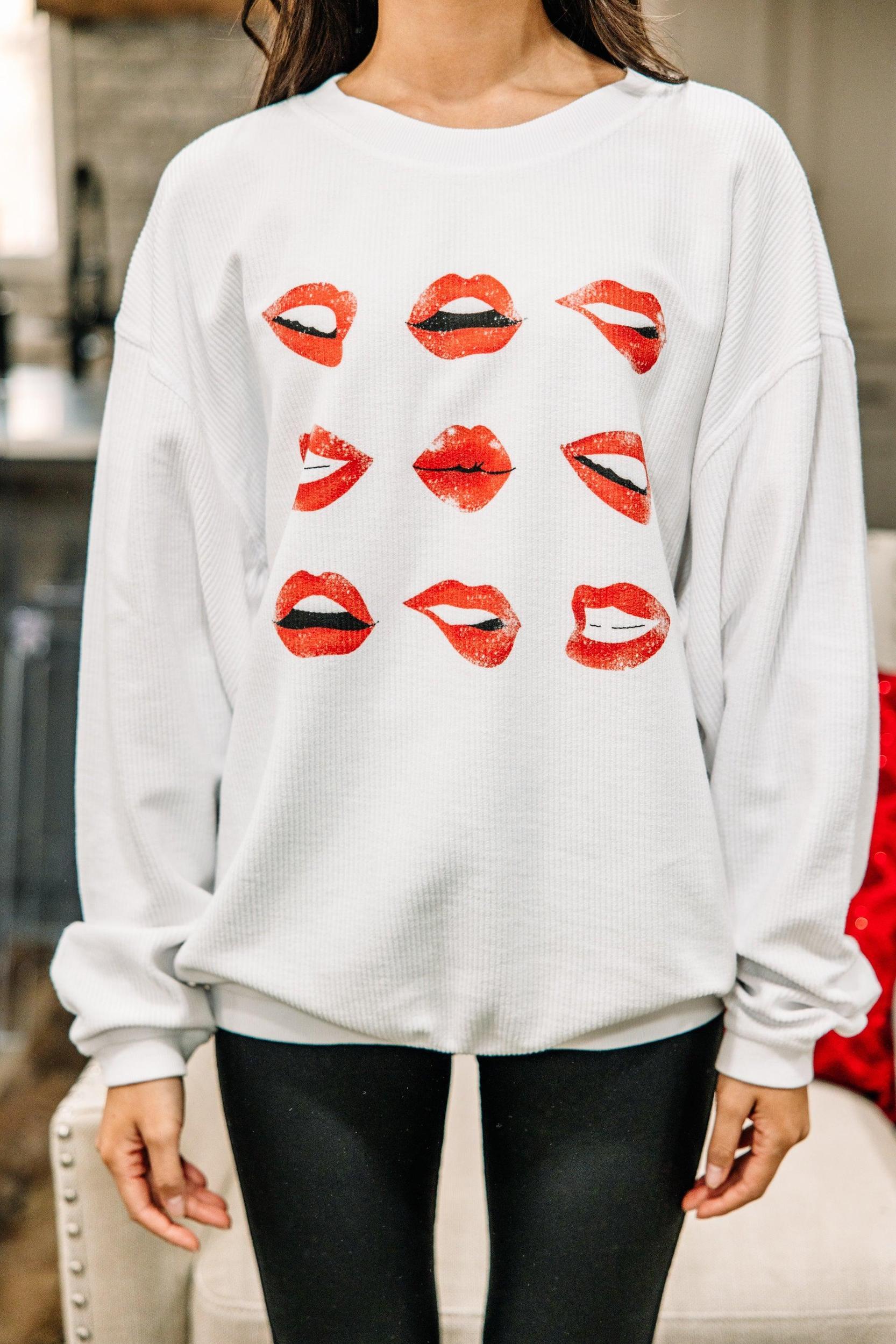 All The Kisses White Corded Graphic Sweatshirt Female Product Image