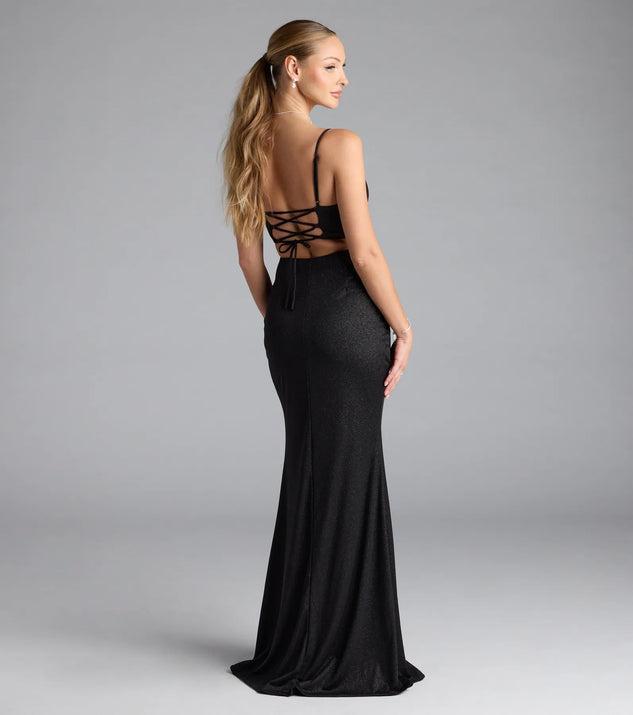 Mariam Lace-Up Slit Mermaid Glitter Formal Dress Product Image