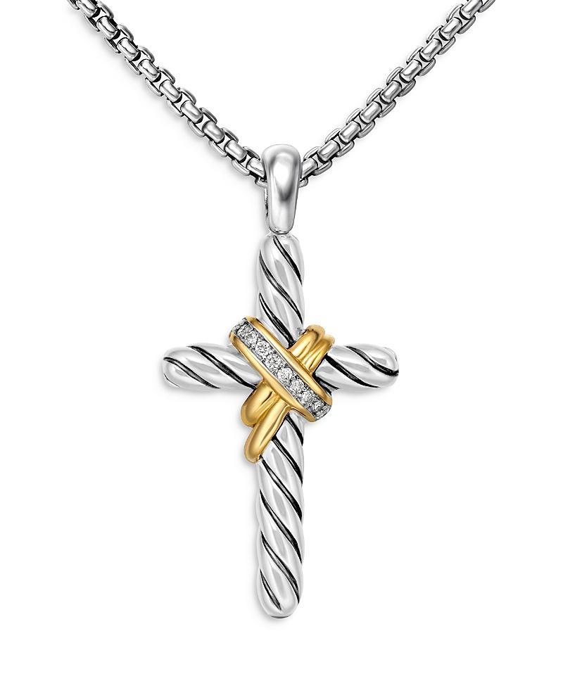 Womens X Cross Necklace in Sterling Silver with 14K Yellow Gold and Diamonds, 31.7mm Product Image