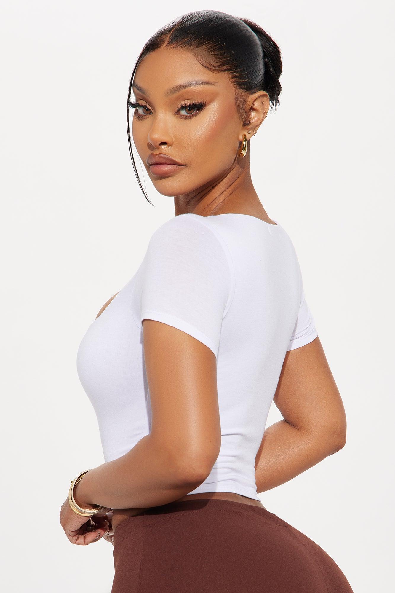 Adriana Double Lined Square Neck Short Sleeve Top - White Product Image