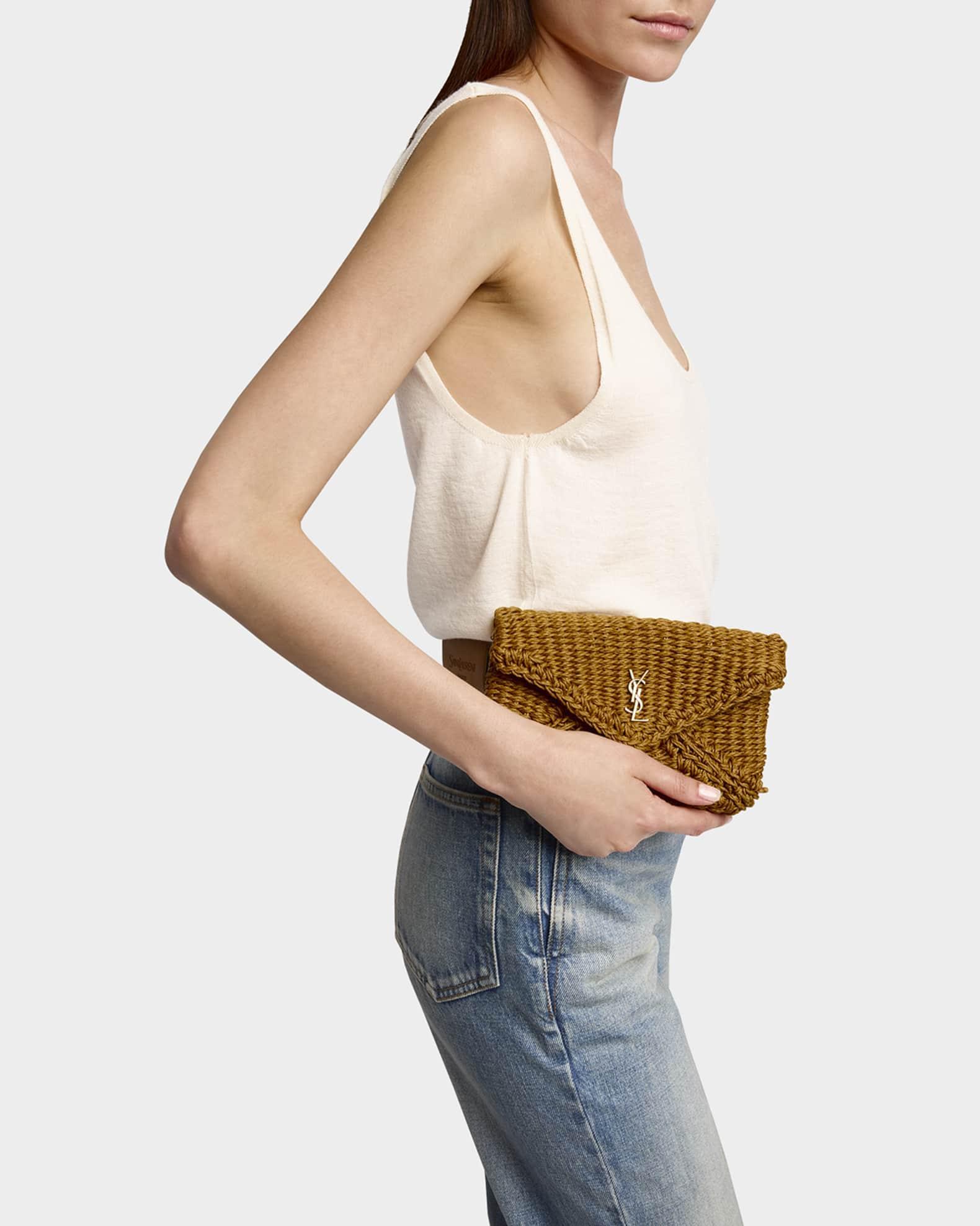 Cassandre Small YSL Pouch Clutch Bag in Raffia  Product Image