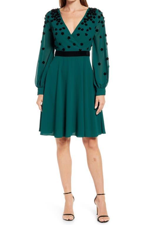 Womens Flocked Velvet Surplice Dress Product Image
