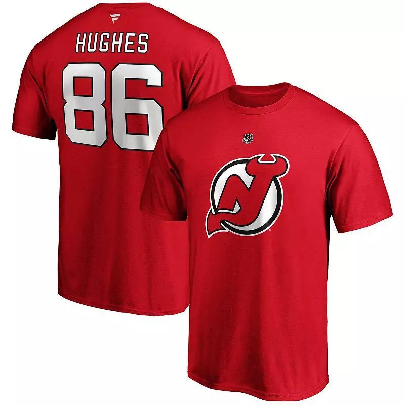 Men's Fanatics Branded Jack Hughes Red New Jersey Devils Big & Tall Name & Number T-Shirt, Size: 2XLT, Nhl Red Product Image
