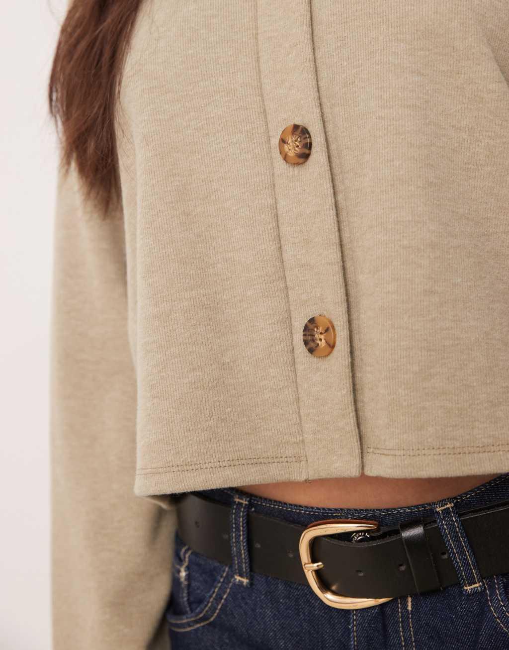 ASOS DESIGN soft touch crew neck cardigan in charcoal heather Product Image