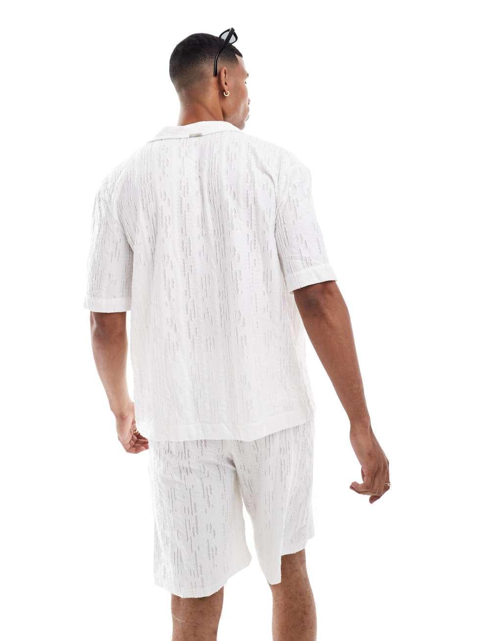 Sixth June textured camp collar shirt in white - part of a set Product Image
