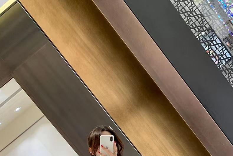 Elbow-Sleeve Crewneck Plain Shift Dress Product Image