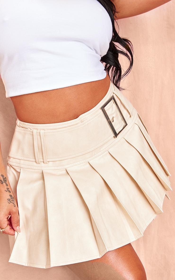 Shape Cream Faux Leather Pleated Belted Micro Mini Skirt Product Image