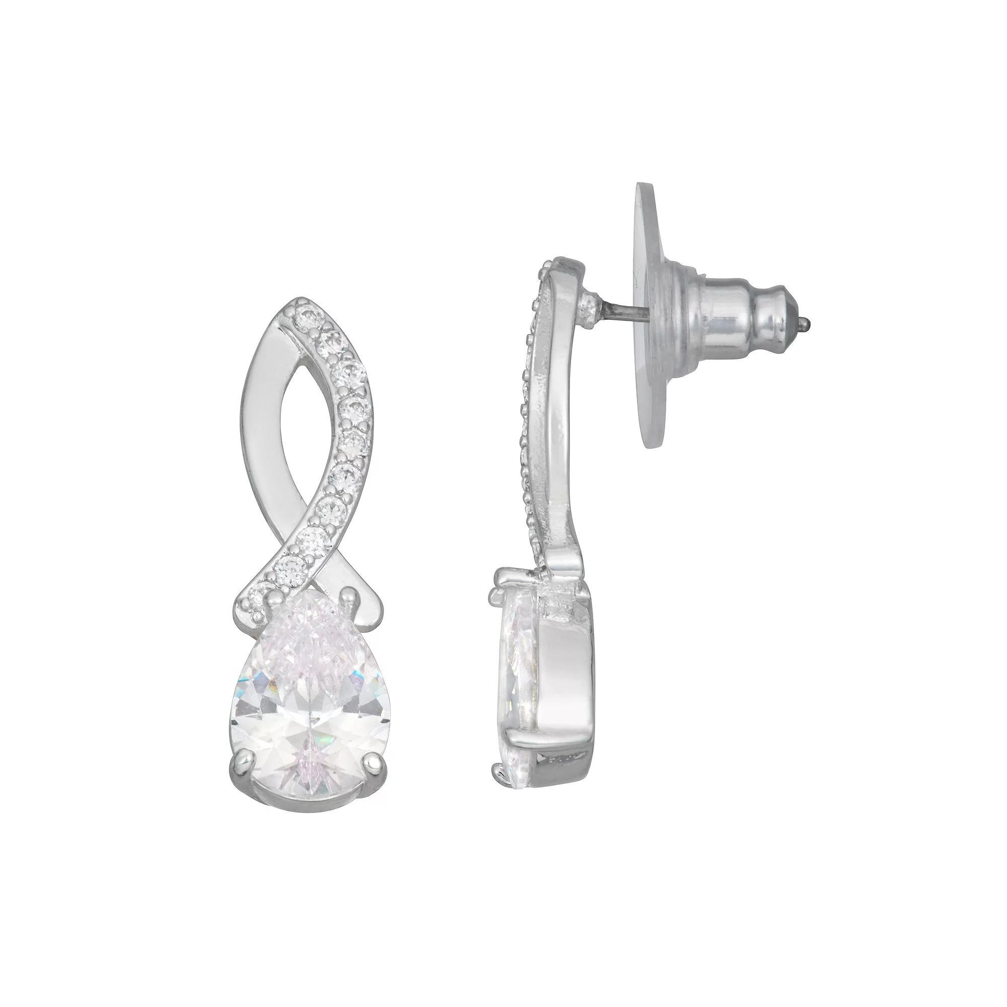 Napier Silver Tone Cubic Zirconia Twisted Drop Earrings, Women's, Clear Product Image