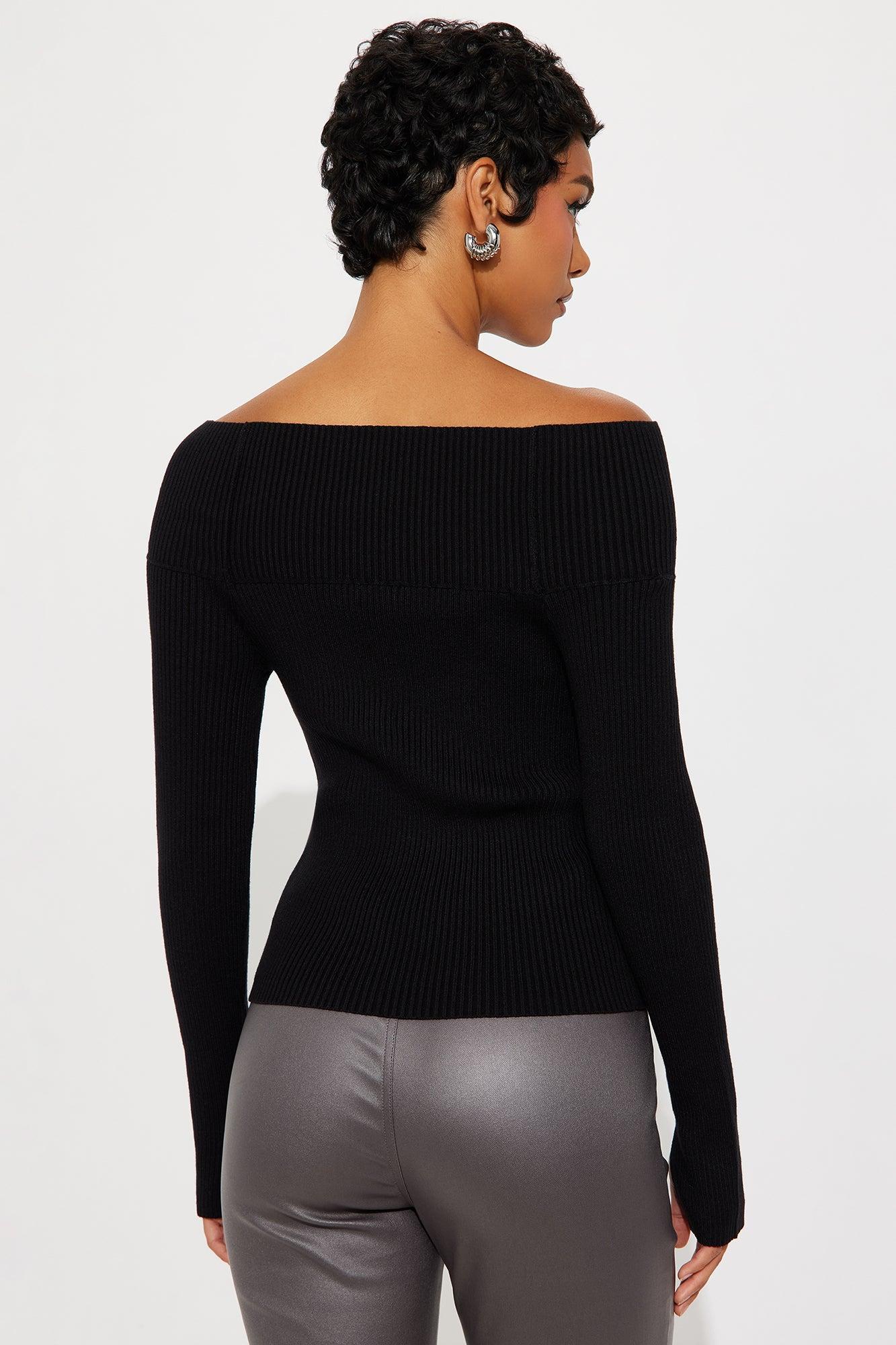 Make Time For Me Foldover Sweater - Black Product Image