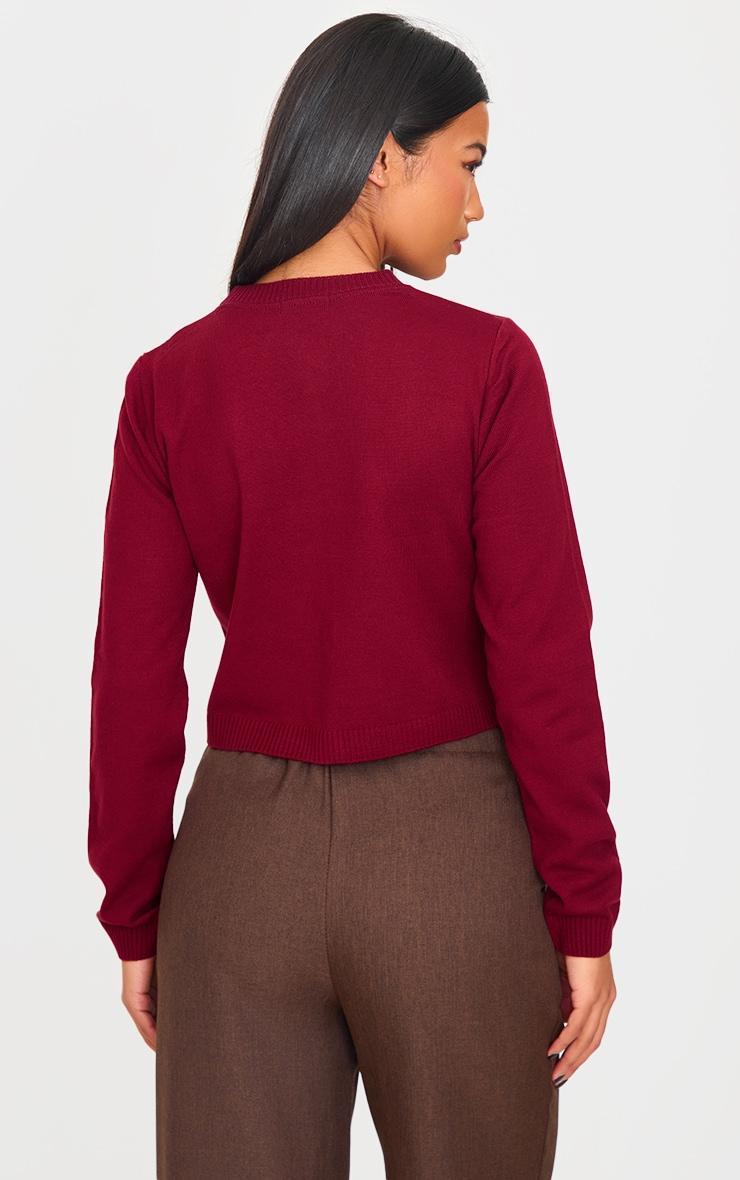Burgundy Basic Button Up Knit Cardigan Product Image