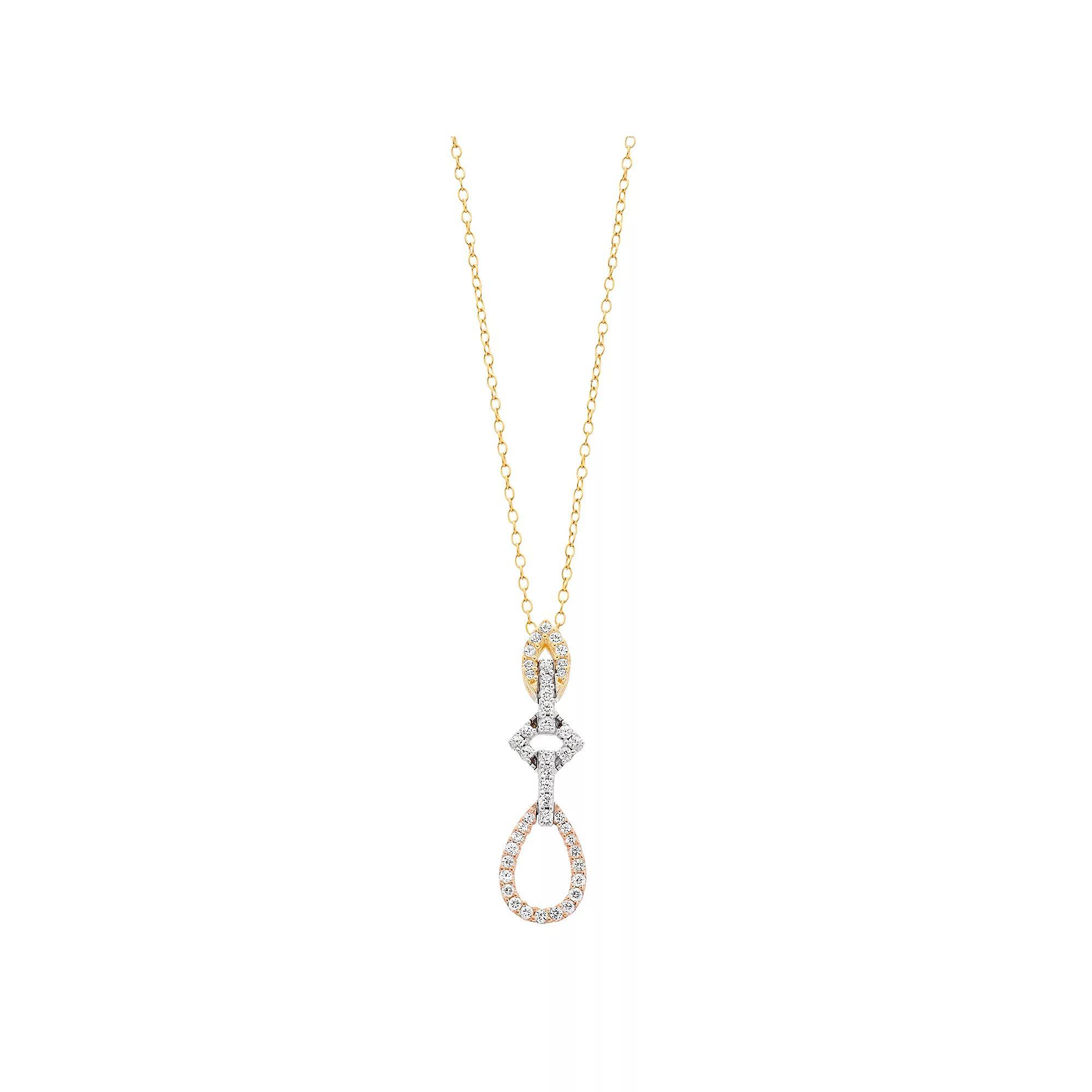Tri-Tone Sterling Silver Lab-Created White Sapphire Drop Pendant Necklace, Women's, Size: 18" Product Image
