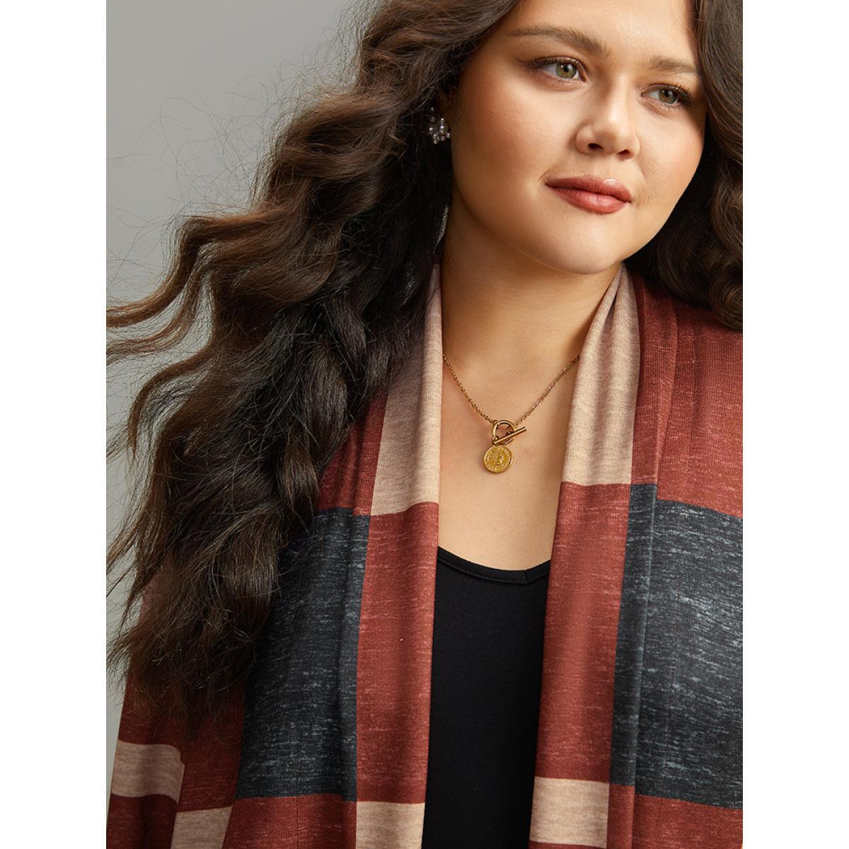 Plus Size Plaid Contrast Open Front Kimono Women Multicolor Elegant Contrast Dailywear Kimonos BloomChic 26/4X Product Image