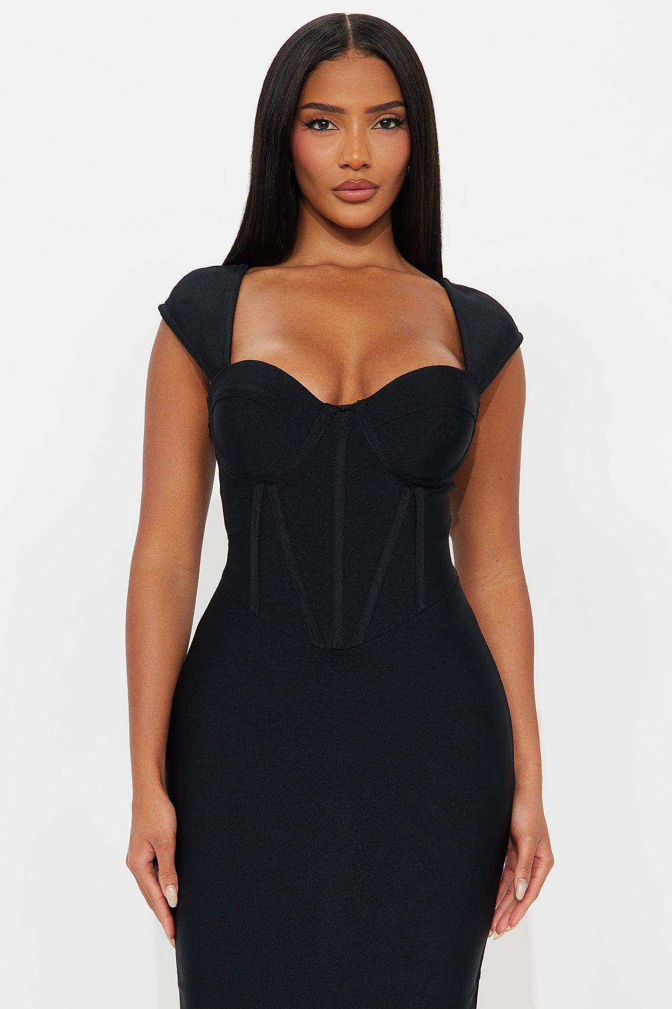 Sculpted Energy Corset Bandage Midi Dress - Black Product Image