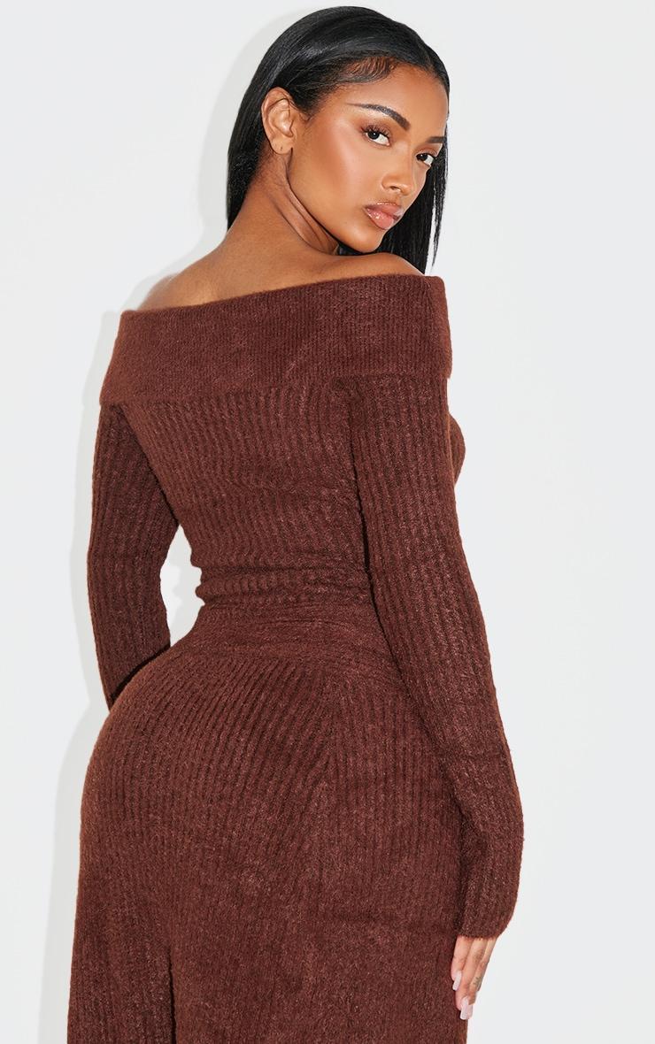 Shape Brown Fold Over Rib Knit Top Product Image
