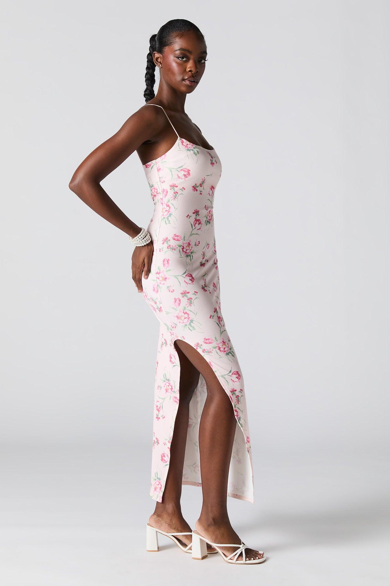Ribbed Slit Bodycon Maxi Dress Female Product Image