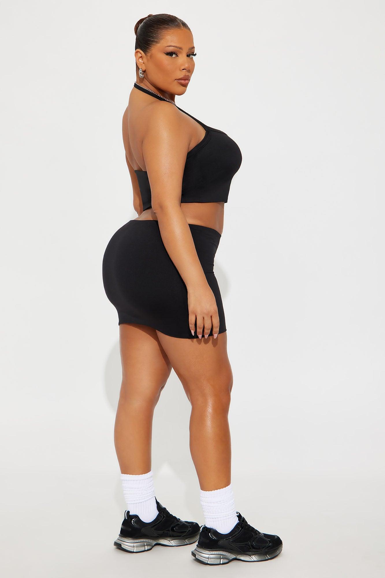 Contour Double Lined Cropped Halter Top - Black Product Image