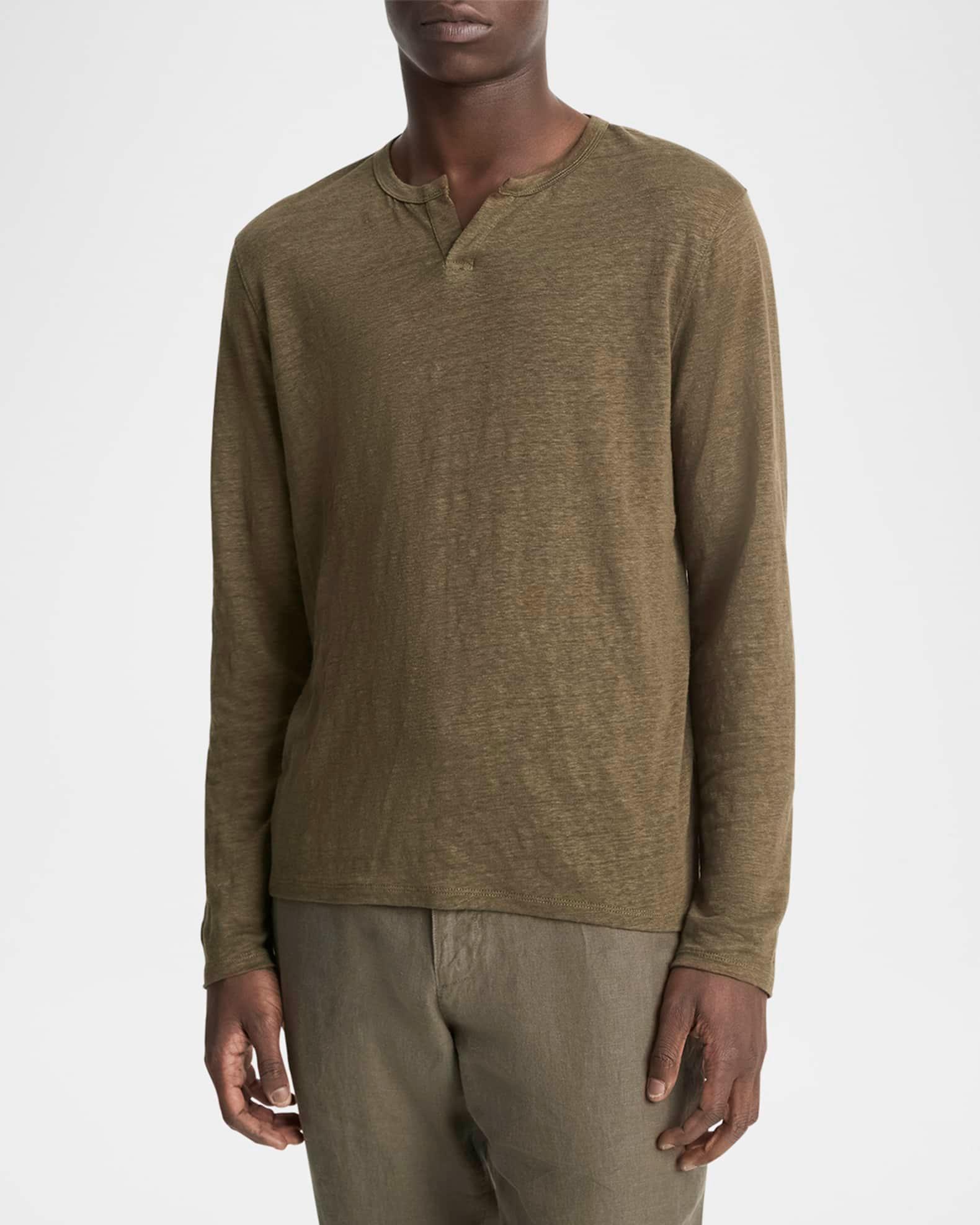 Men's Split-Neck Linen T-Shirt Product Image
