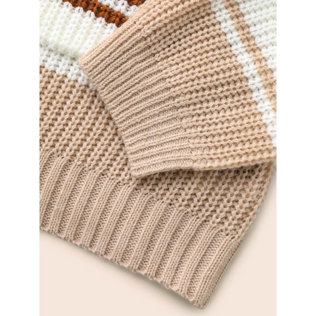 Plus Size Contrast Striped Pocket Drop Shoulder Cardigan Browncoffeecolor Women Casual Loose Long Sleeve Everyday Cardigans BloomChic 10/M Product Image
