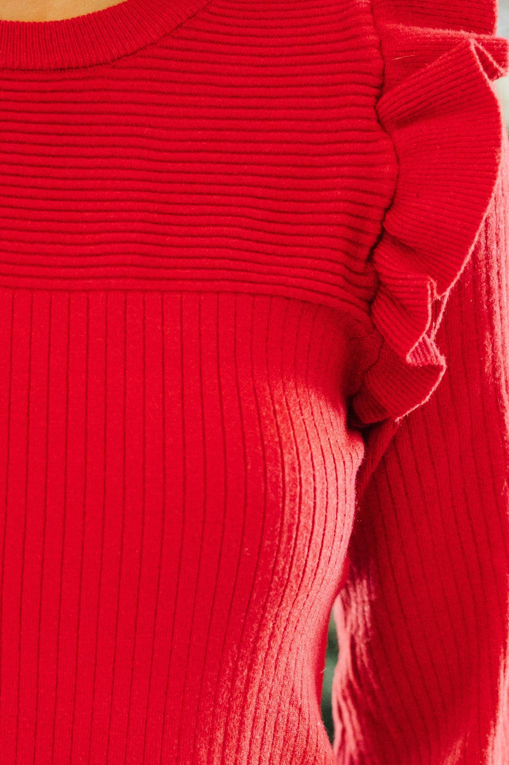 Reach Out Red Ruffled Sweater Female Product Image