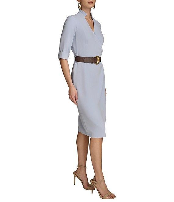 Donna Karan Cady Crepe V-Neck Short Sleeve Belted Sheath Dress Product Image