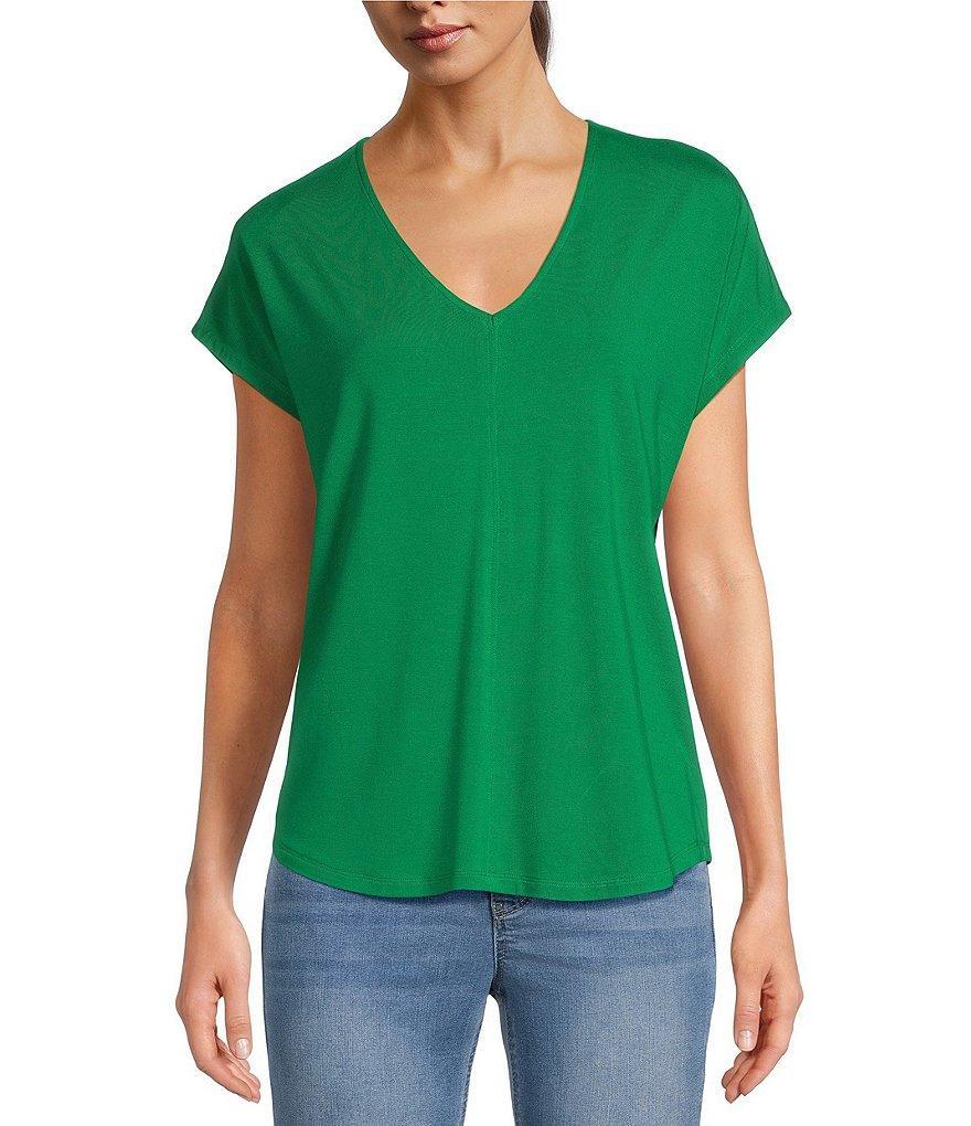Gibson & Latimer Knit V-Neck Dropped Short Sleeve Shell Shirttail Tee Shirt Product Image