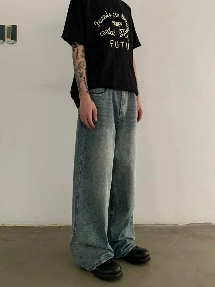 RT No. 18854 WASHED BLUE DENIM STRAIGHT JEANS Product Image