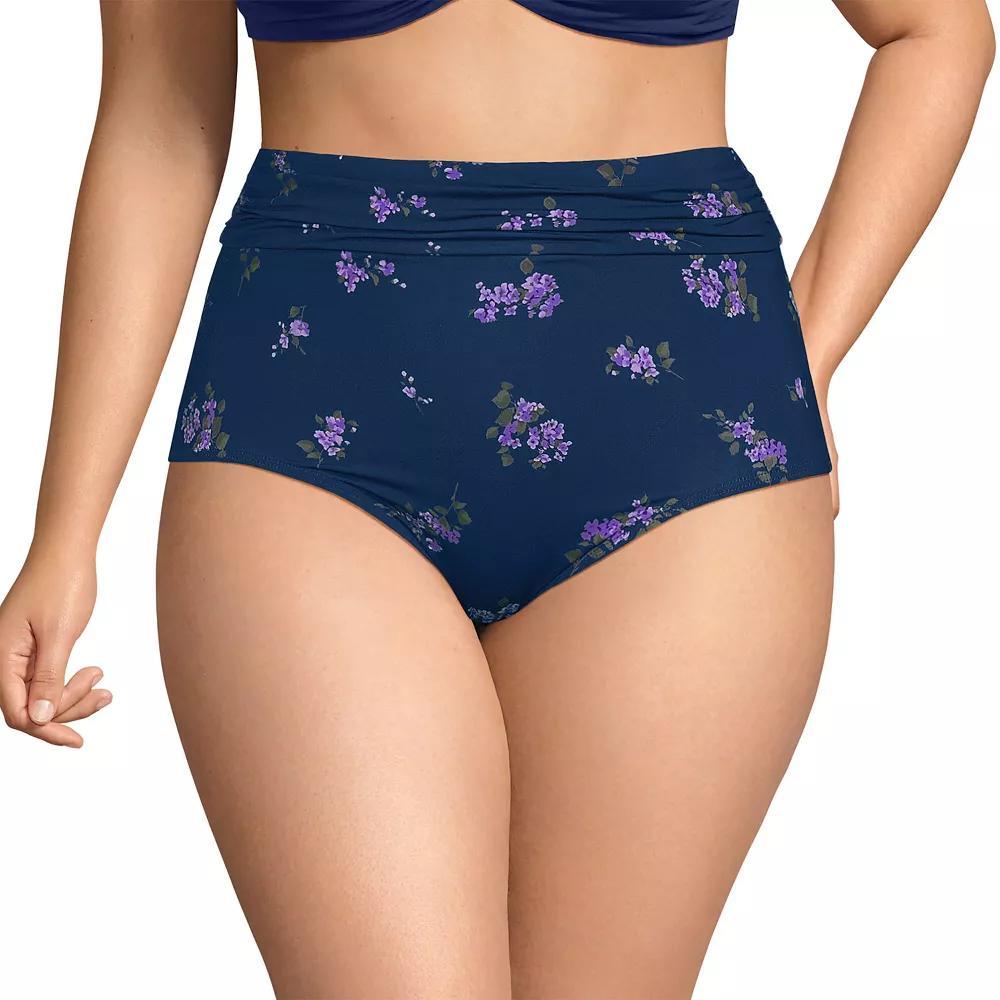 Plus Size Lands' End Ruched High Waisted Full Coverage Bikini Bottoms, Women's, Size: 18 W, Black Egret Stripe Product Image