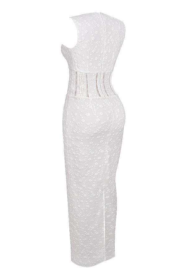 Sophina  white cotton broderie anglais plunge maxi dress Product Image