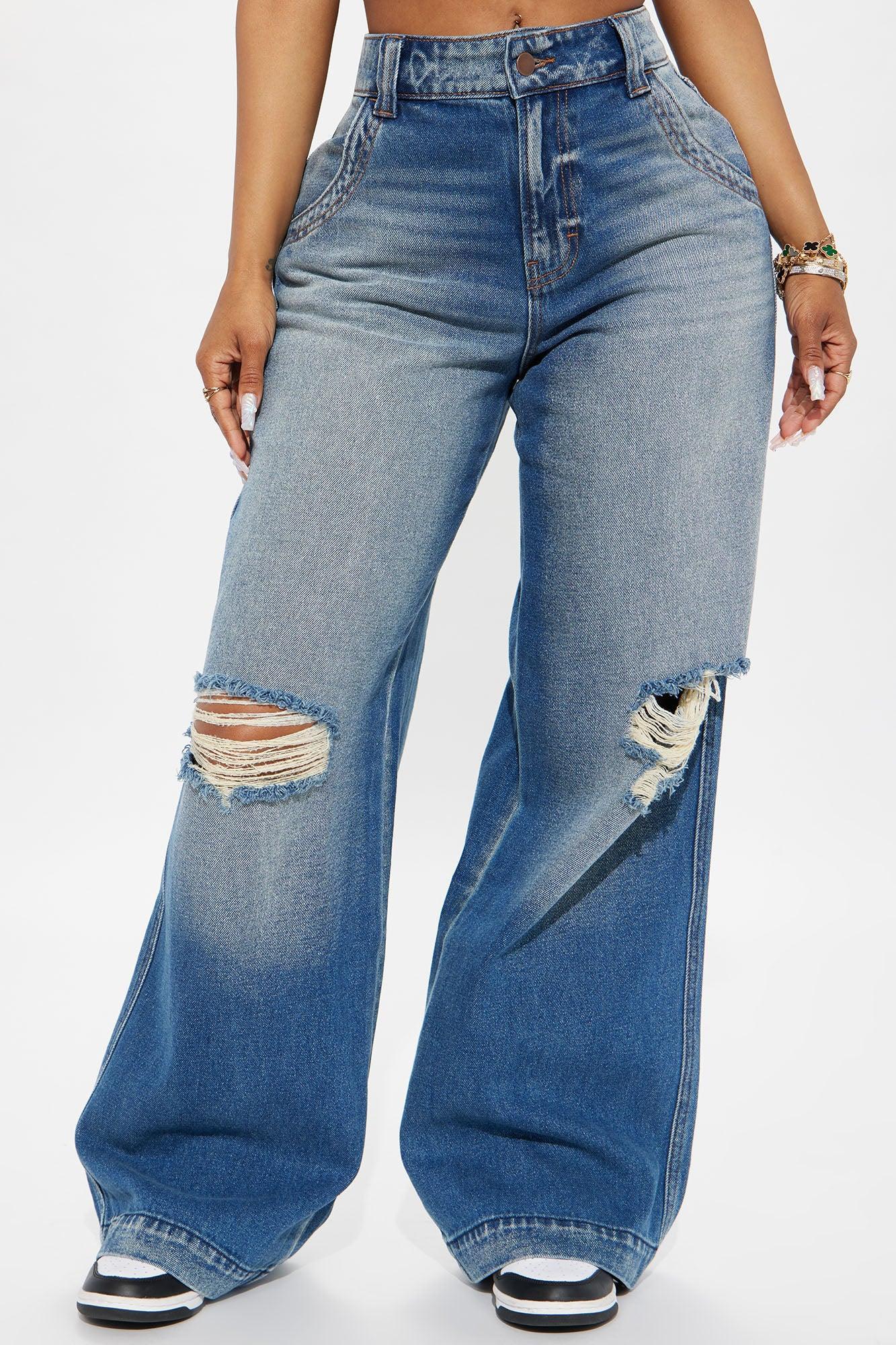 London Ripped Non Stretch Wide Leg Jeans - Medium Wash Product Image