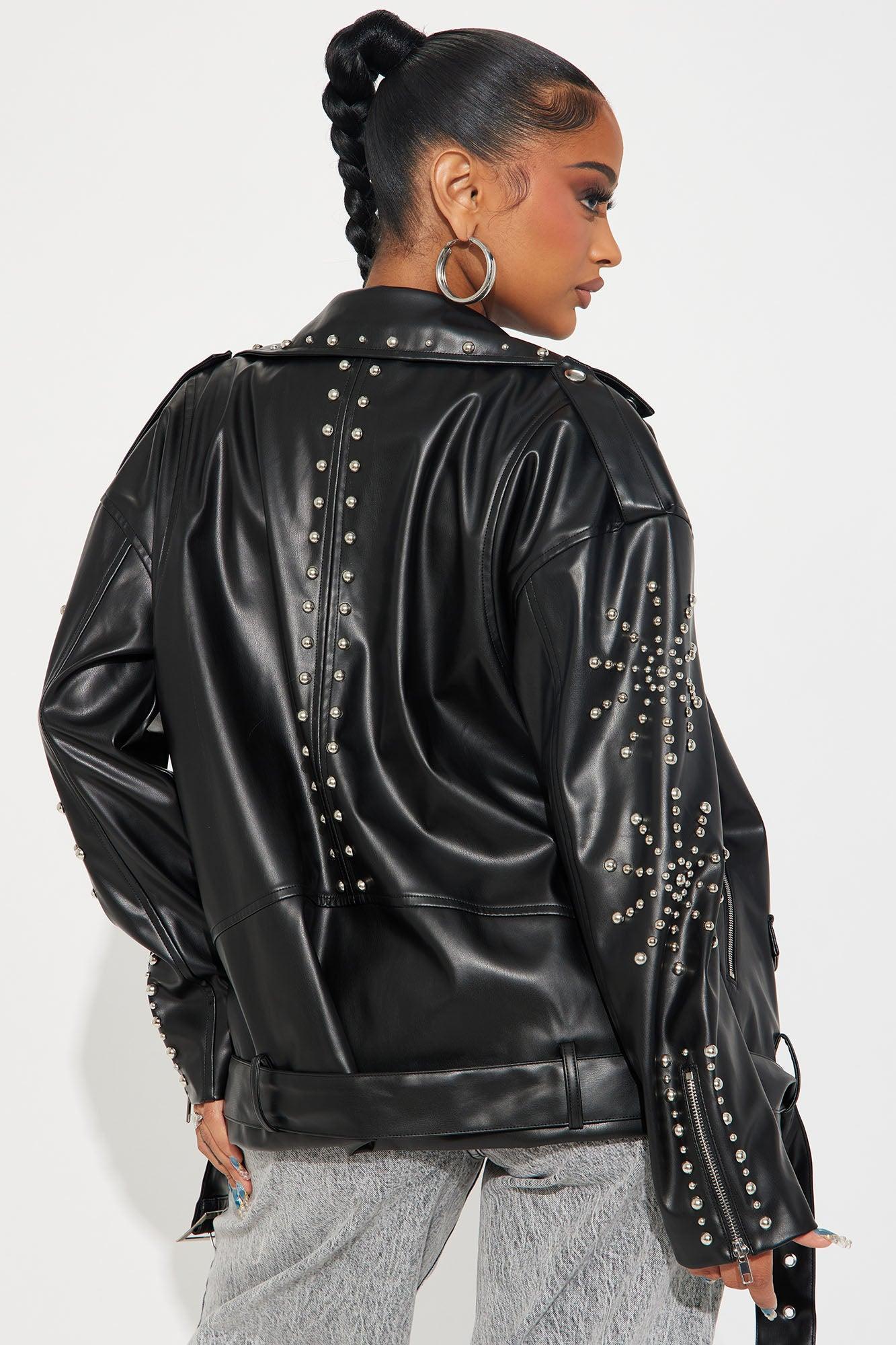 Mackenzie Studded Faux Leather Moto Jacket - Black Product Image