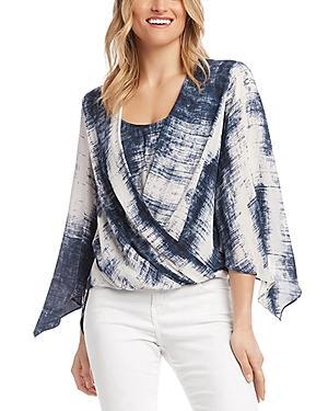 Karen Kane Angle Sleeve Crossover Top (Print) Women's Clothing Product Image