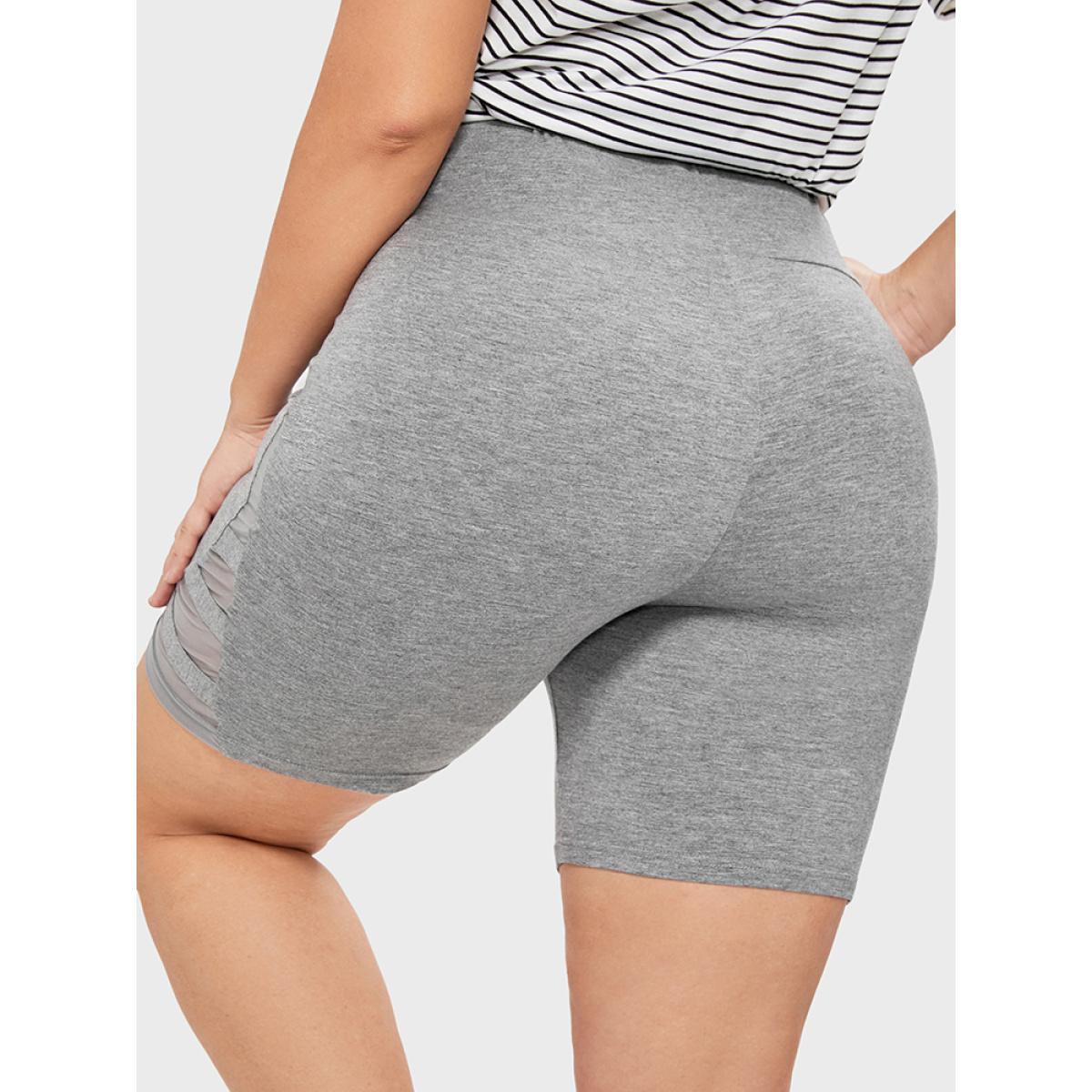 Plus Size Solid Wideband Waist Mesh Patchwork Shorts Women DarkGray Casual See through Skinny Dailywear Shorts BloomChic 14-16/1X Product Image