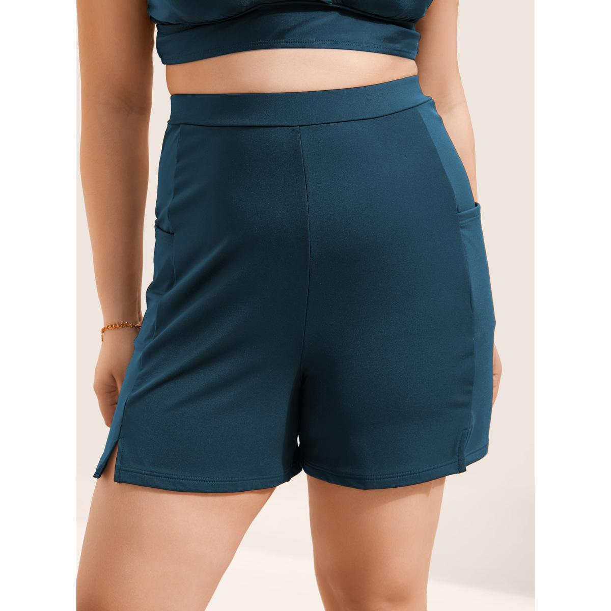 Plus Size High Rise Pocket Split Side Swim Bottom Women's Swimwear Black Beach Non High stretch Bodycon High Rise Slanted pocket Curve Swim Bottoms BloomChic 12/L Product Image