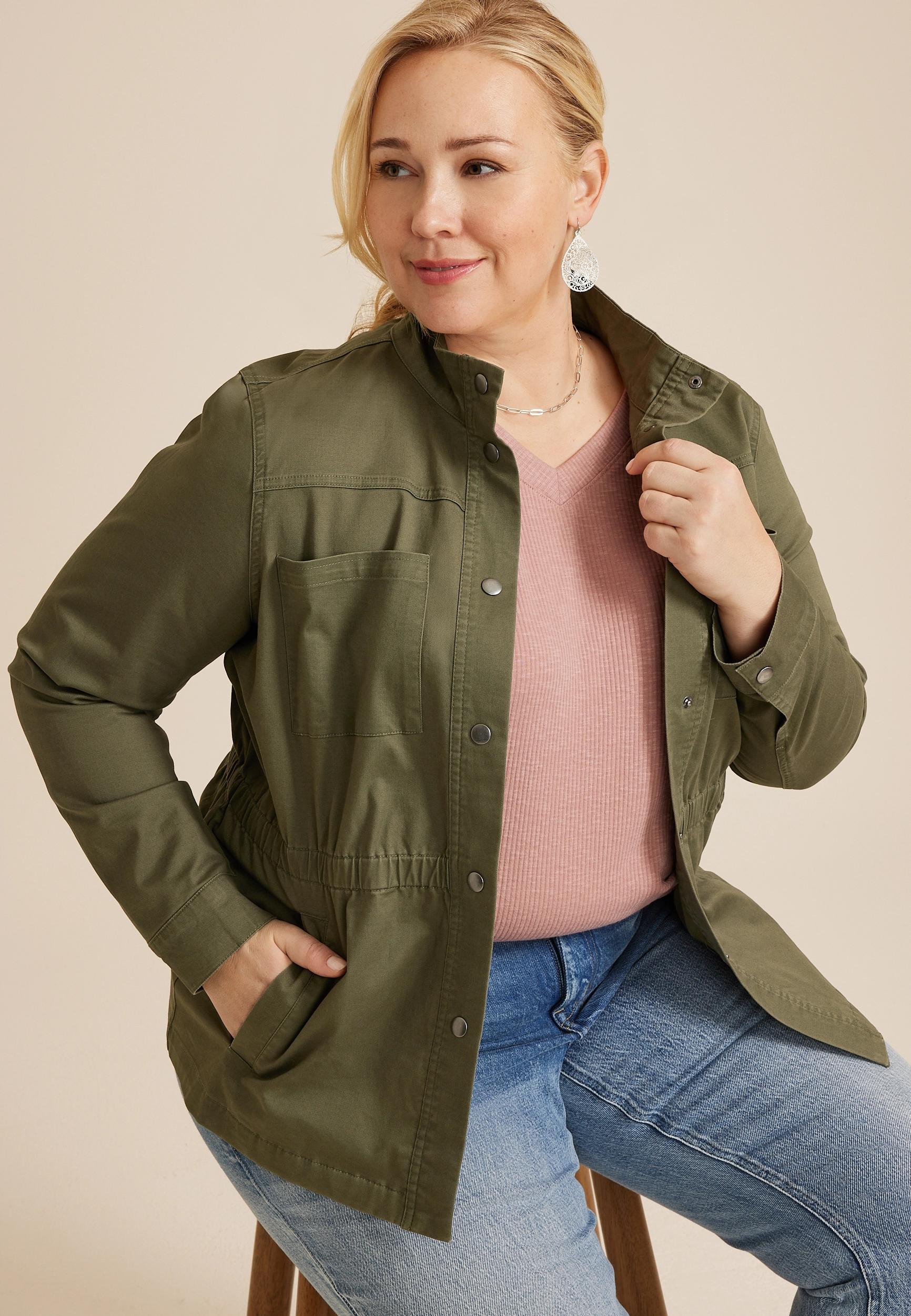 Maurices Plus Size Womens Twill Jacket Green Size 3X Product Image
