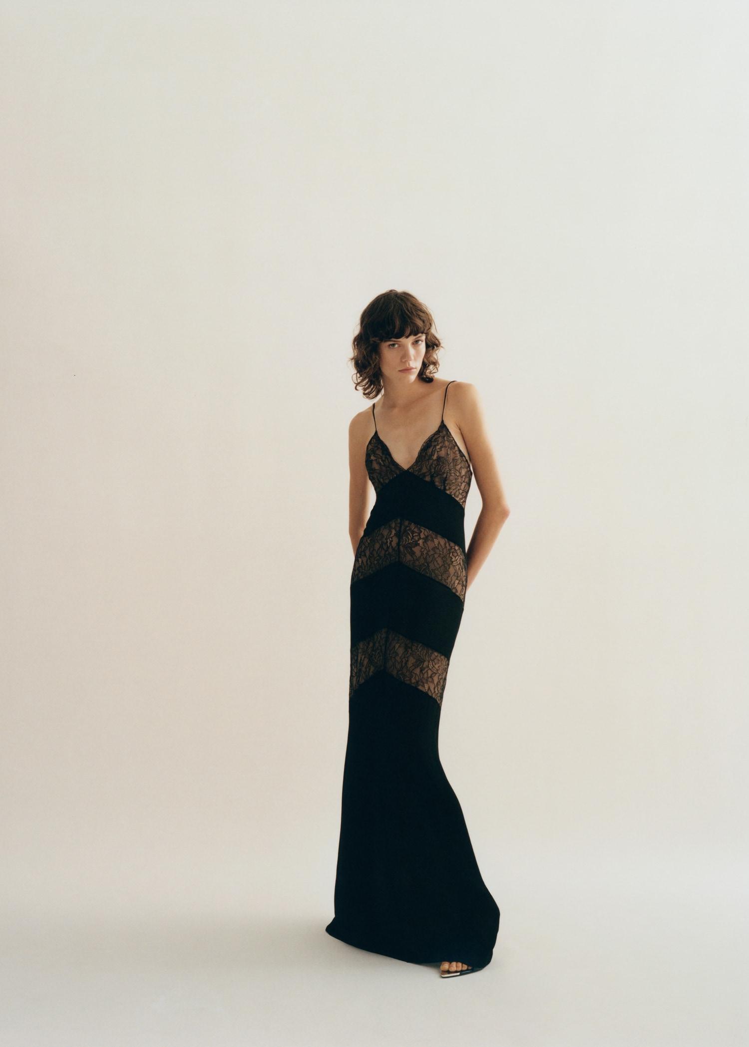 Lace panel slip dress - Women | MANGO USA Product Image