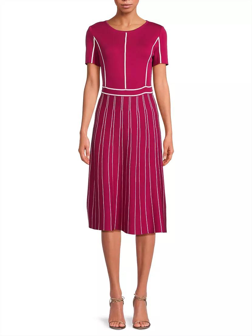 Contrast Striped Knit Modern-Fit A-Line Dress Product Image