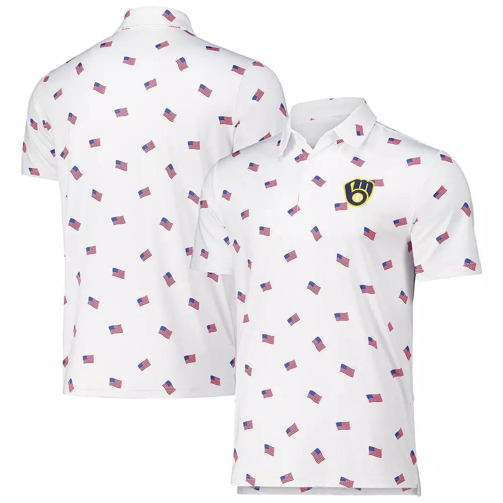 Men's Antigua White Milwaukee Brewers  Americana Polo, Size: XL Product Image