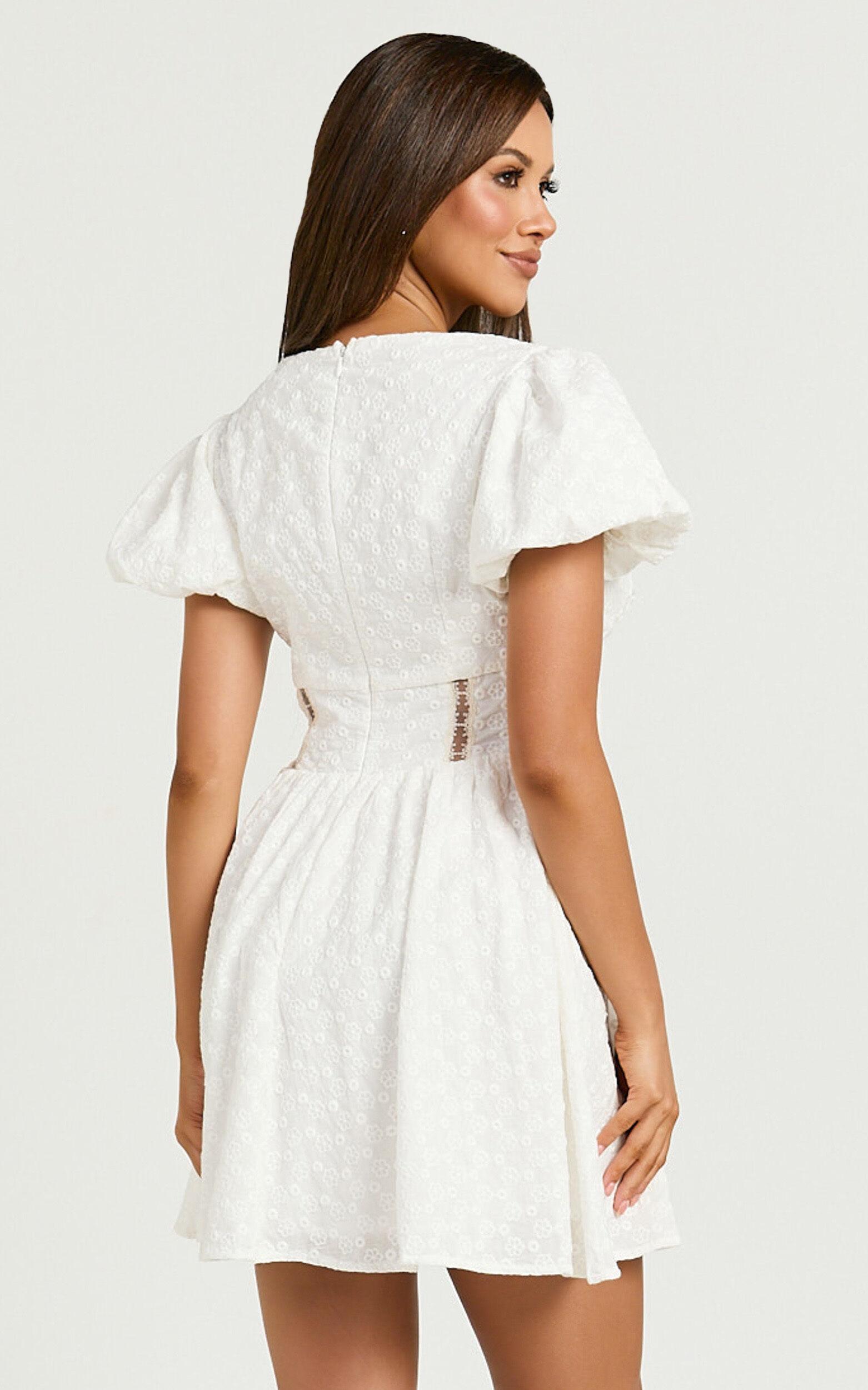Chriscelle Mini Dress - Lace Detail Fit & Flare Dress in White Product Image